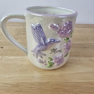 Petal Pearl Mimi 3D Hummingbird Flower Purple Large Gift Mom Grandma Coffee Mug